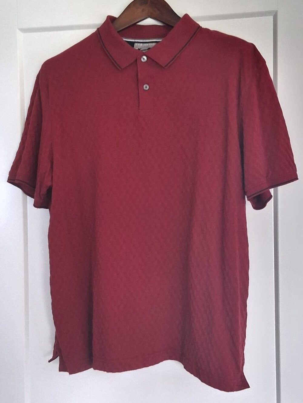 Ted Baker London Polo Shirt Mens XL Burgundy Textured Cotton Contrast Trim